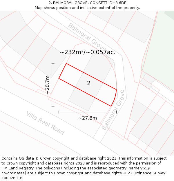 2, BALMORAL GROVE, CONSETT, DH8 6DE: Plot and title map