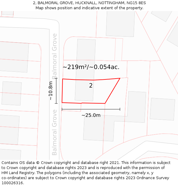 2, BALMORAL GROVE, HUCKNALL, NOTTINGHAM, NG15 8ES: Plot and title map