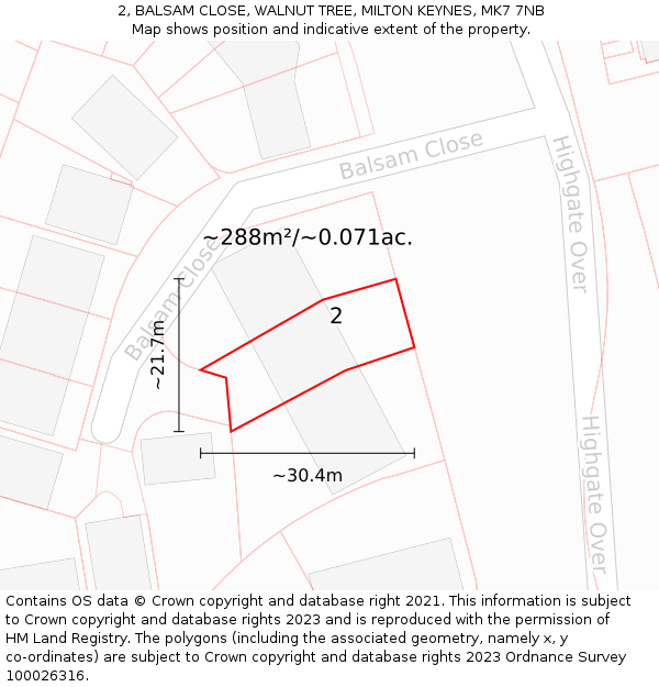 2, BALSAM CLOSE, WALNUT TREE, MILTON KEYNES, MK7 7NB: Plot and title map