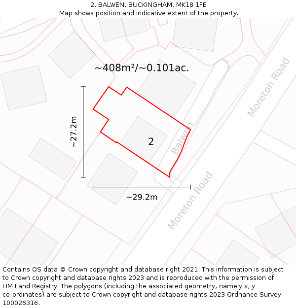 2, BALWEN, BUCKINGHAM, MK18 1FE: Plot and title map