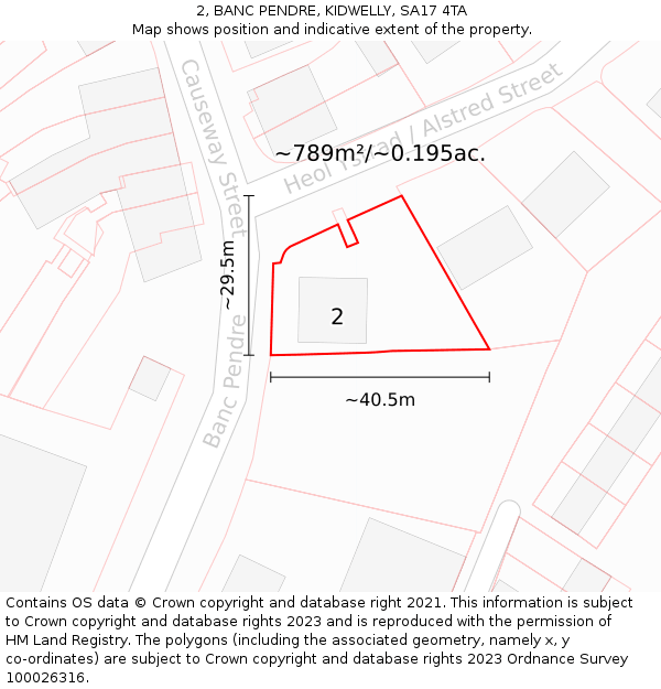 2, BANC PENDRE, KIDWELLY, SA17 4TA: Plot and title map
