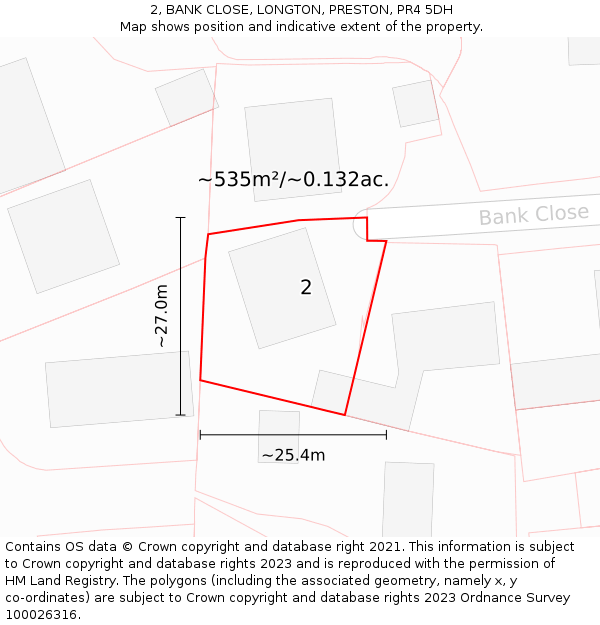 2, BANK CLOSE, LONGTON, PRESTON, PR4 5DH: Plot and title map