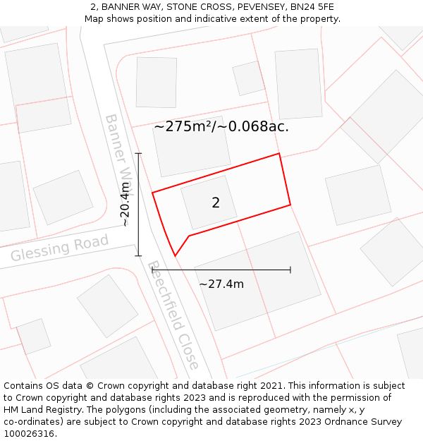 2, BANNER WAY, STONE CROSS, PEVENSEY, BN24 5FE: Plot and title map