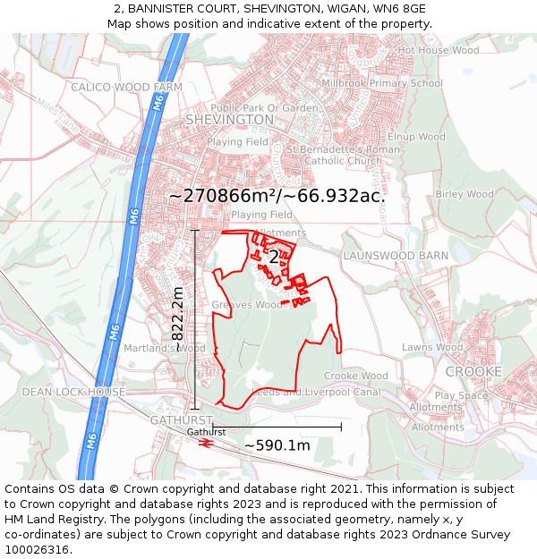 2, BANNISTER COURT, SHEVINGTON, WIGAN, WN6 8GE: Plot and title map