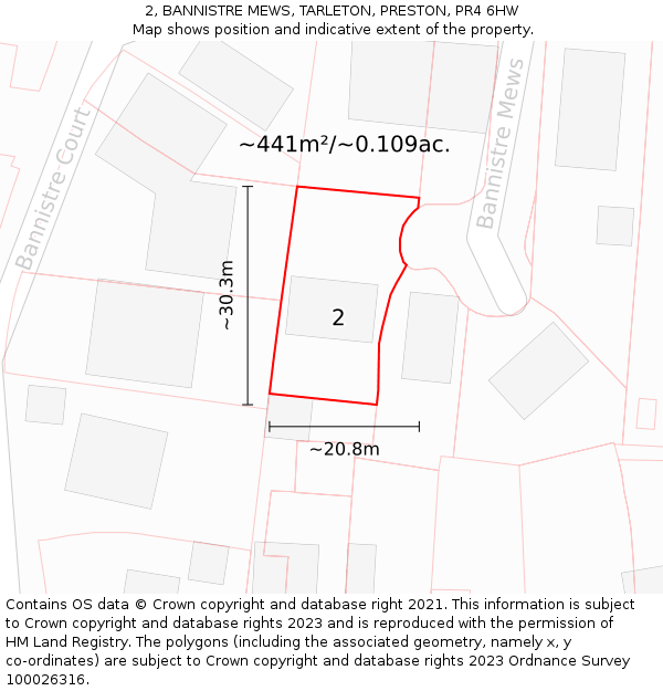 2, BANNISTRE MEWS, TARLETON, PRESTON, PR4 6HW: Plot and title map