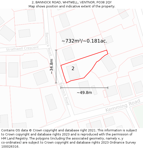 2, BANNOCK ROAD, WHITWELL, VENTNOR, PO38 2QY: Plot and title map