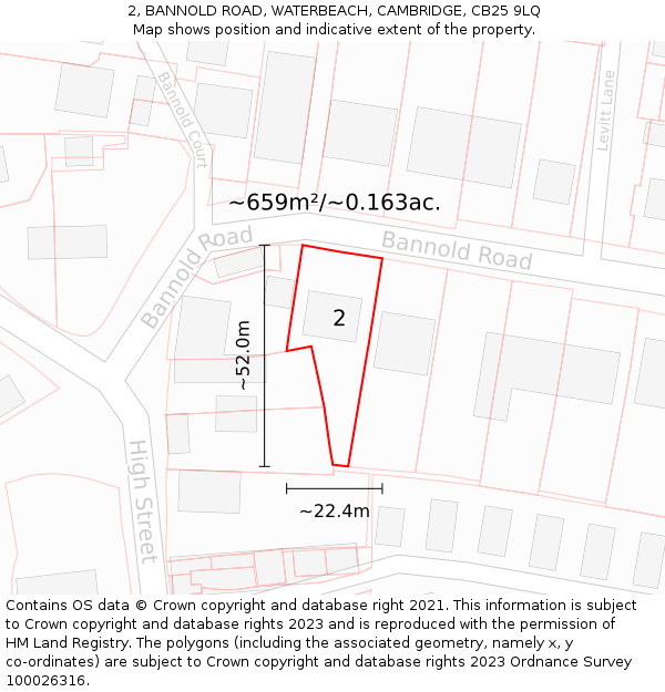 2, BANNOLD ROAD, WATERBEACH, CAMBRIDGE, CB25 9LQ: Plot and title map