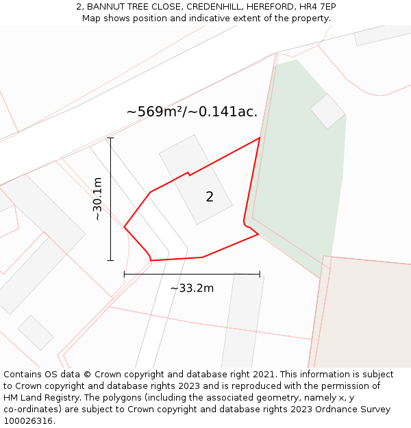 2, BANNUT TREE CLOSE, CREDENHILL, HEREFORD, HR4 7EP: Plot and title map
