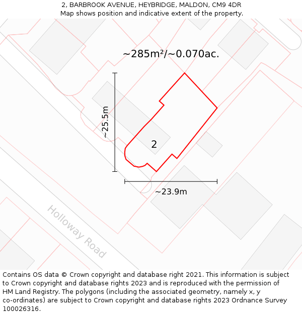2, BARBROOK AVENUE, HEYBRIDGE, MALDON, CM9 4DR: Plot and title map