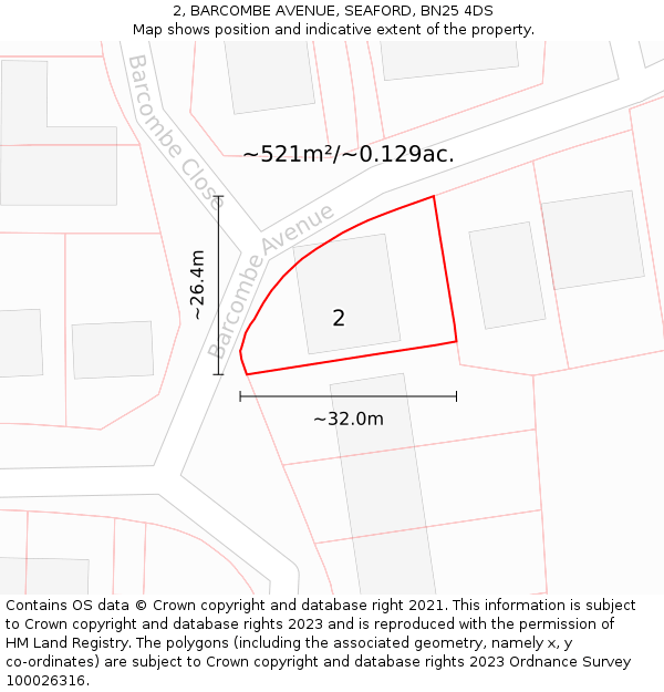 2, BARCOMBE AVENUE, SEAFORD, BN25 4DS: Plot and title map