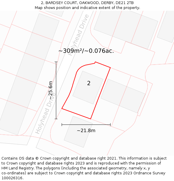 2, BARDSEY COURT, OAKWOOD, DERBY, DE21 2TB: Plot and title map