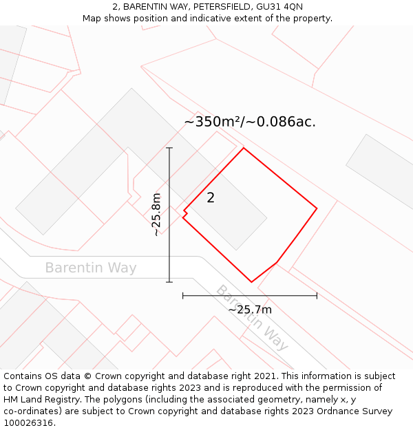 2, BARENTIN WAY, PETERSFIELD, GU31 4QN: Plot and title map