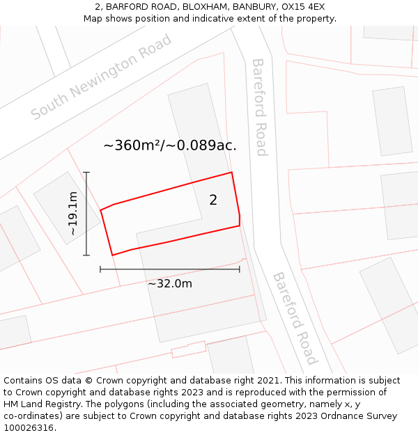 2, BARFORD ROAD, BLOXHAM, BANBURY, OX15 4EX: Plot and title map