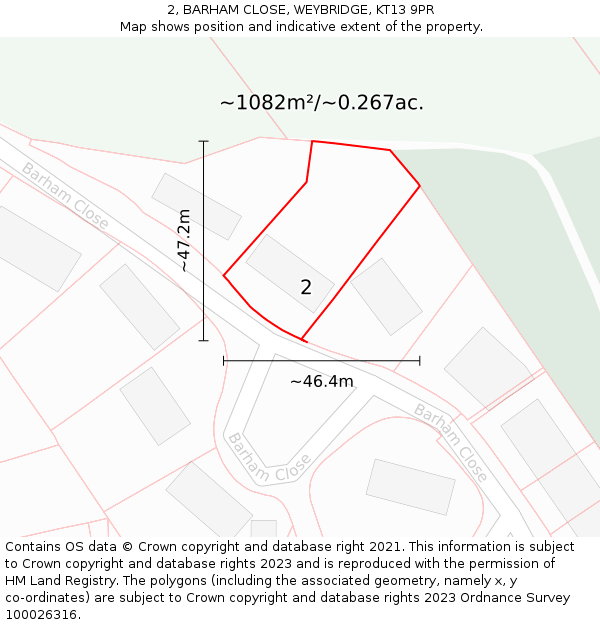 2, BARHAM CLOSE, WEYBRIDGE, KT13 9PR: Plot and title map