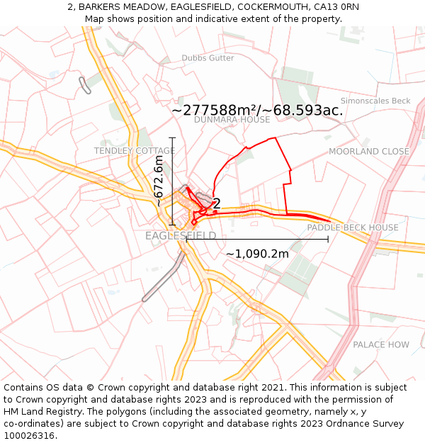 2, BARKERS MEADOW, EAGLESFIELD, COCKERMOUTH, CA13 0RN: Plot and title map