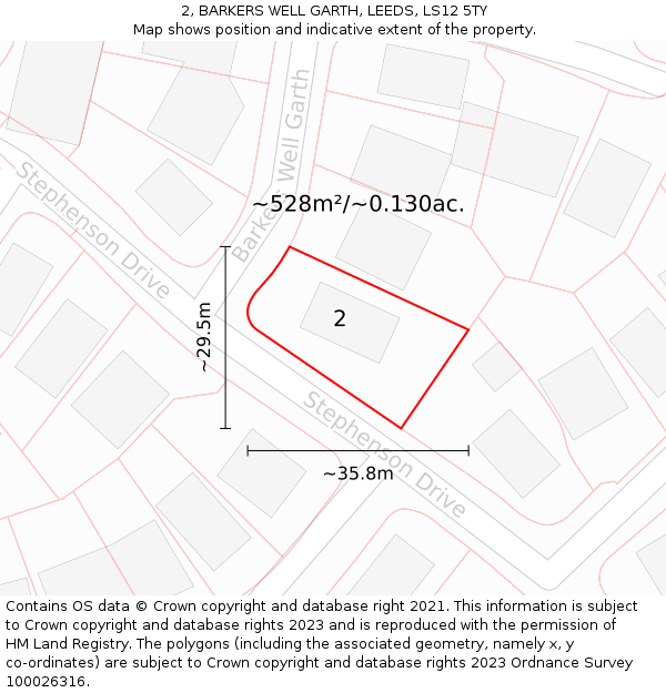 2, BARKERS WELL GARTH, LEEDS, LS12 5TY: Plot and title map