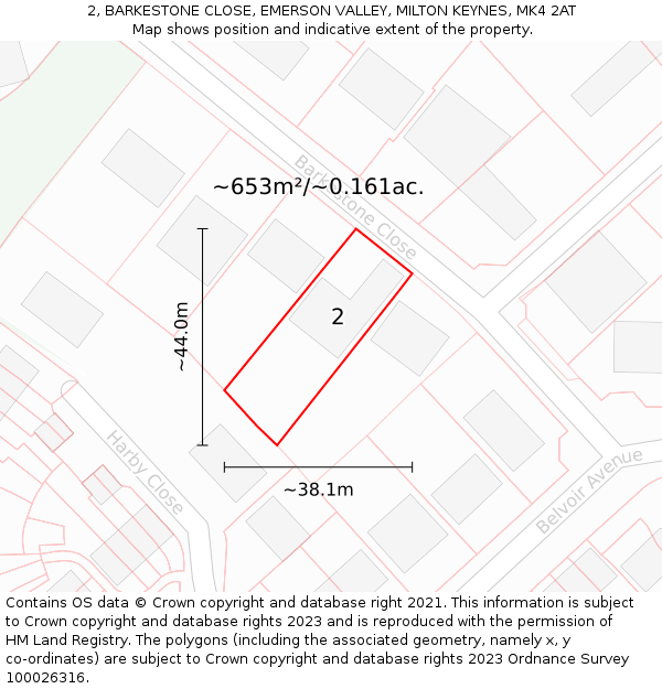 2, BARKESTONE CLOSE, EMERSON VALLEY, MILTON KEYNES, MK4 2AT: Plot and title map