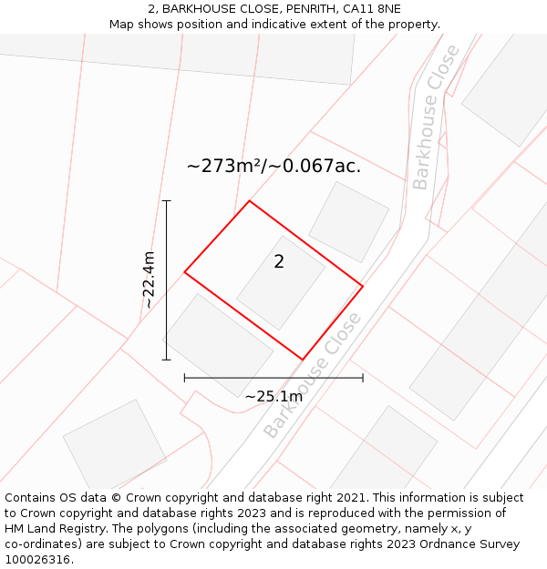2, BARKHOUSE CLOSE, PENRITH, CA11 8NE: Plot and title map