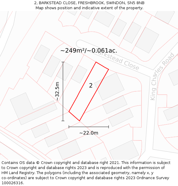 2, BARKSTEAD CLOSE, FRESHBROOK, SWINDON, SN5 8NB: Plot and title map