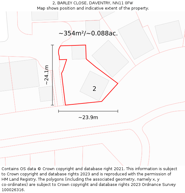 2, BARLEY CLOSE, DAVENTRY, NN11 0FW: Plot and title map