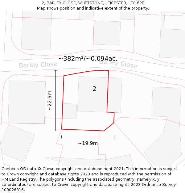 2, BARLEY CLOSE, WHETSTONE, LEICESTER, LE8 6PF: Plot and title map