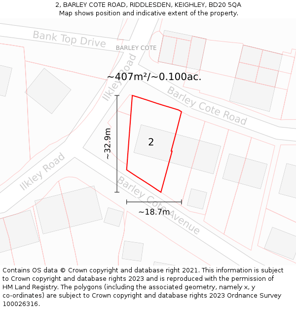 2, BARLEY COTE ROAD, RIDDLESDEN, KEIGHLEY, BD20 5QA: Plot and title map