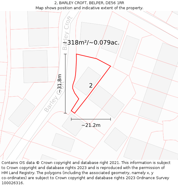 2, BARLEY CROFT, BELPER, DE56 1RR: Plot and title map