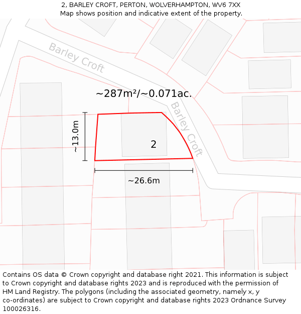 2, BARLEY CROFT, PERTON, WOLVERHAMPTON, WV6 7XX: Plot and title map