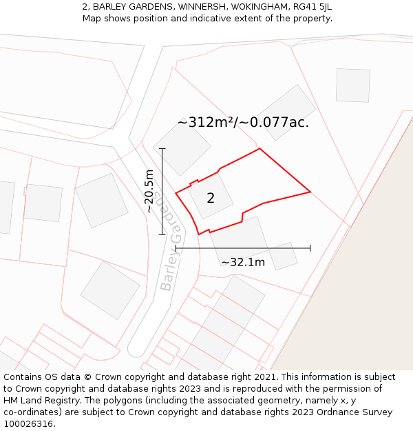 2, BARLEY GARDENS, WINNERSH, WOKINGHAM, RG41 5JL: Plot and title map