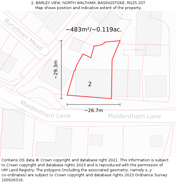 2, BARLEY VIEW, NORTH WALTHAM, BASINGSTOKE, RG25 2ST: Plot and title map