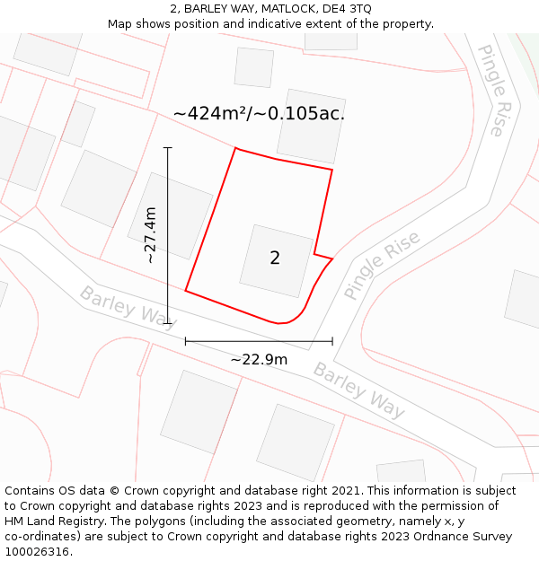2, BARLEY WAY, MATLOCK, DE4 3TQ: Plot and title map
