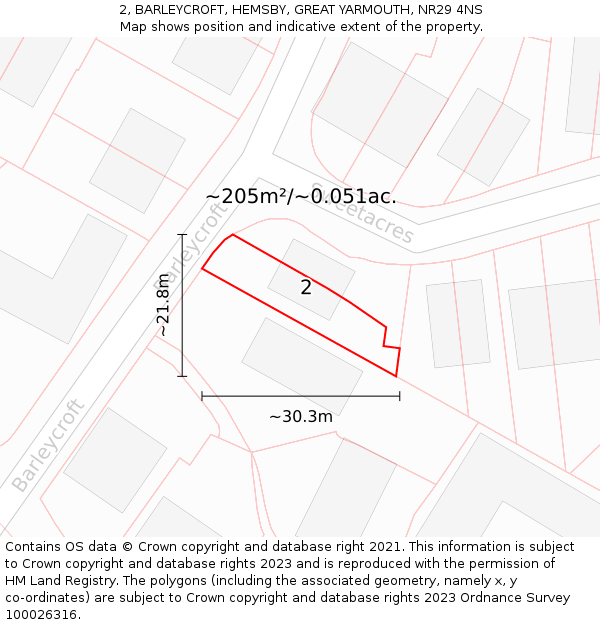 2, BARLEYCROFT, HEMSBY, GREAT YARMOUTH, NR29 4NS: Plot and title map