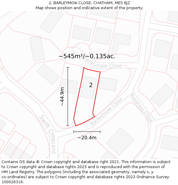 2, BARLEYMOW CLOSE, CHATHAM, ME5 8JZ: Plot and title map