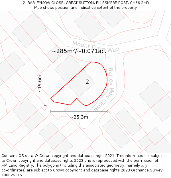 2, BARLEYMOW CLOSE, GREAT SUTTON, ELLESMERE PORT, CH66 2HD: Plot and title map