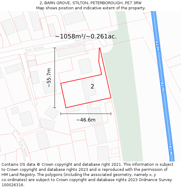 2, BARN GROVE, STILTON, PETERBOROUGH, PE7 3RW: Plot and title map