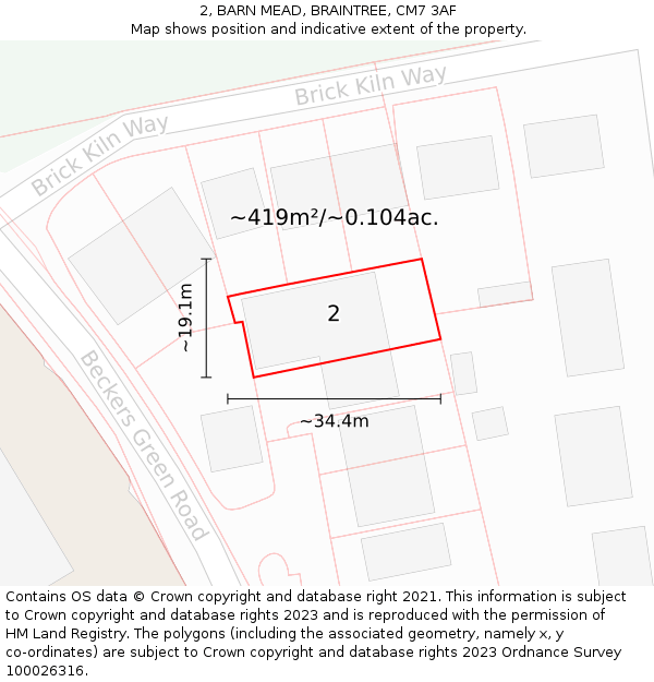 2, BARN MEAD, BRAINTREE, CM7 3AF: Plot and title map