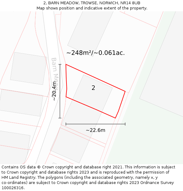 2, BARN MEADOW, TROWSE, NORWICH, NR14 8UB: Plot and title map
