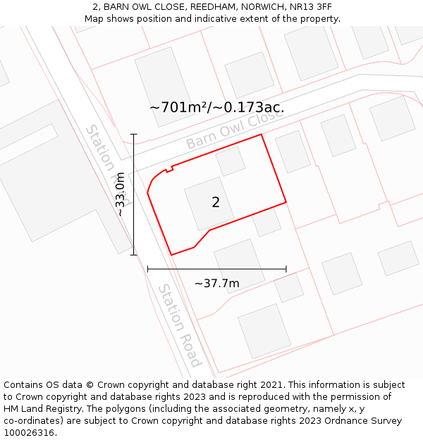 2, BARN OWL CLOSE, REEDHAM, NORWICH, NR13 3FF: Plot and title map