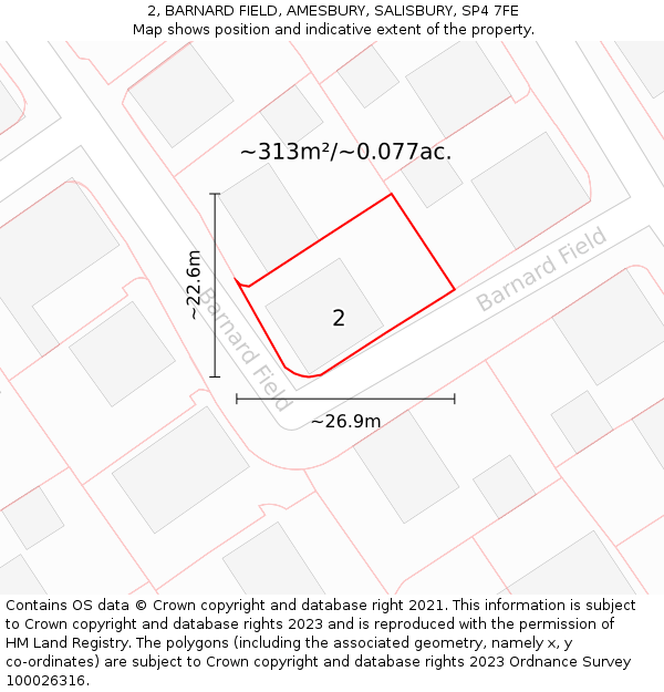 2, BARNARD FIELD, AMESBURY, SALISBURY, SP4 7FE: Plot and title map