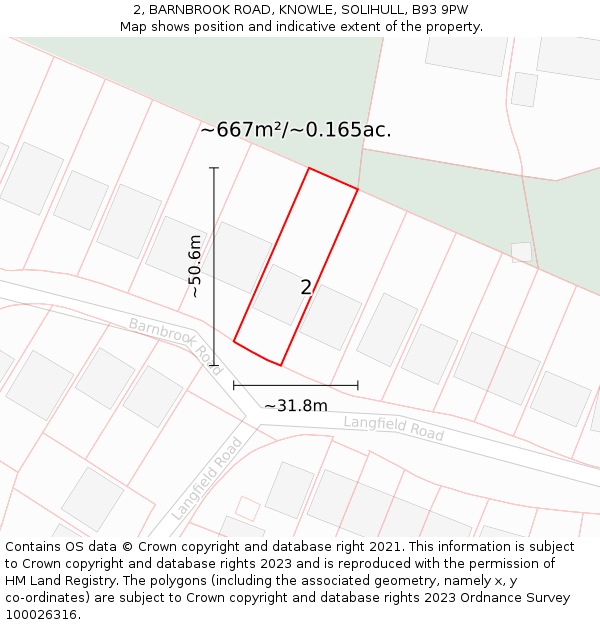 2, BARNBROOK ROAD, KNOWLE, SOLIHULL, B93 9PW: Plot and title map