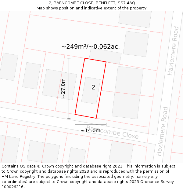 2, BARNCOMBE CLOSE, BENFLEET, SS7 4AQ: Plot and title map