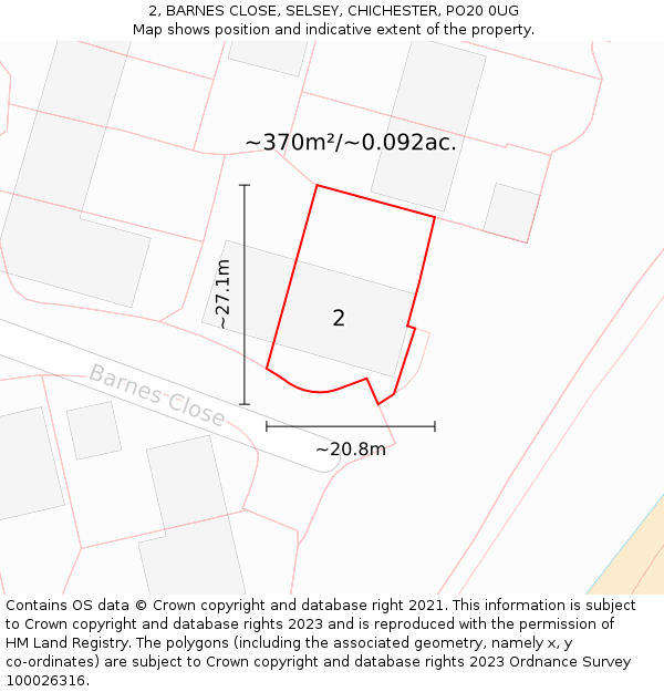 2, BARNES CLOSE, SELSEY, CHICHESTER, PO20 0UG: Plot and title map