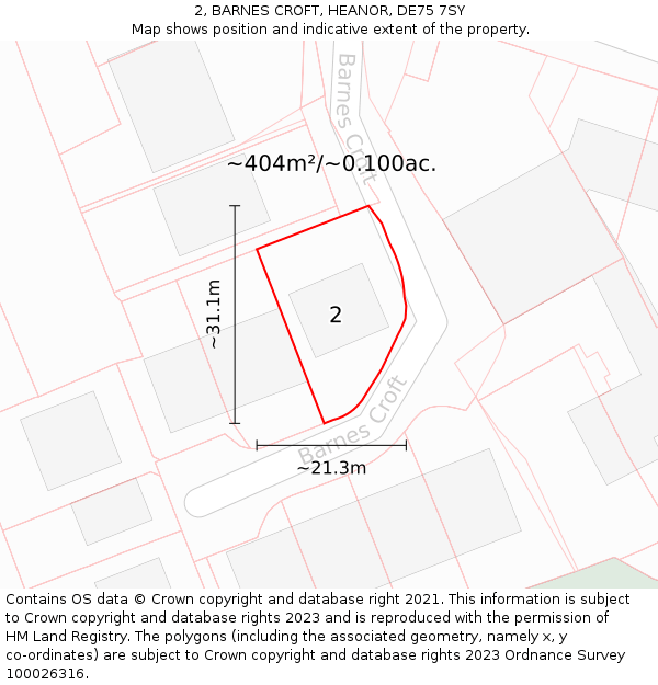 2, BARNES CROFT, HEANOR, DE75 7SY: Plot and title map