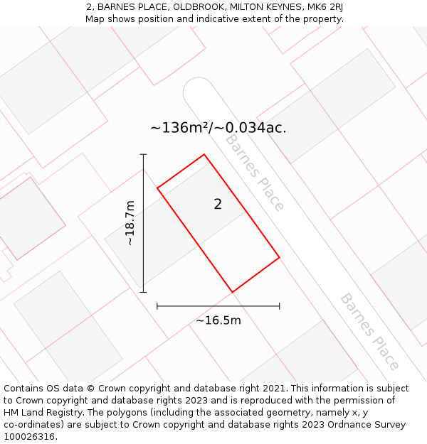 2, BARNES PLACE, OLDBROOK, MILTON KEYNES, MK6 2RJ: Plot and title map