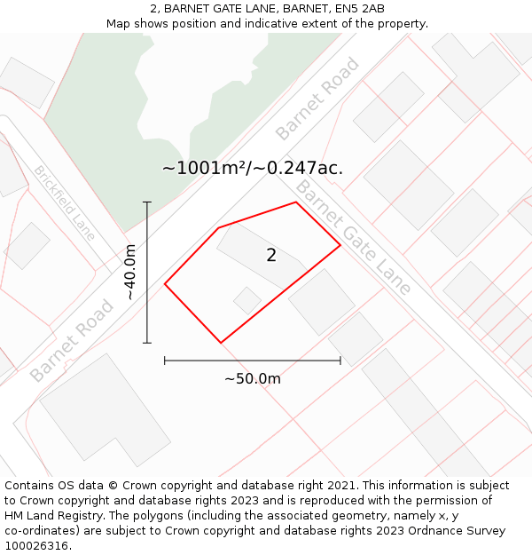 2, BARNET GATE LANE, BARNET, EN5 2AB: Plot and title map