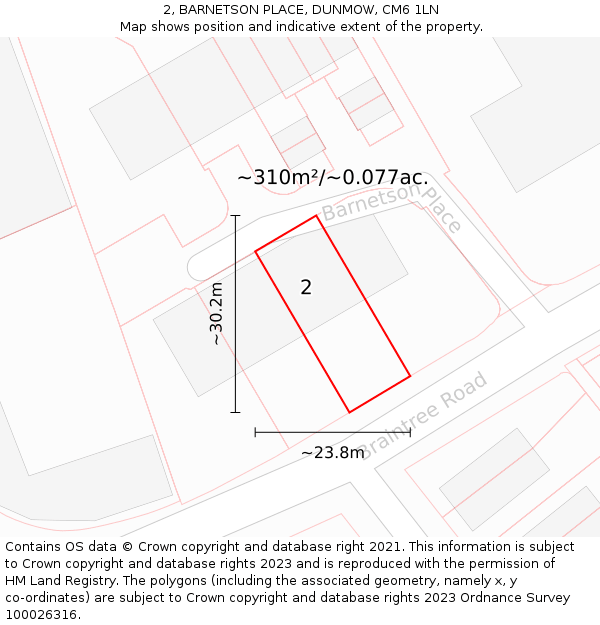 2, BARNETSON PLACE, DUNMOW, CM6 1LN: Plot and title map