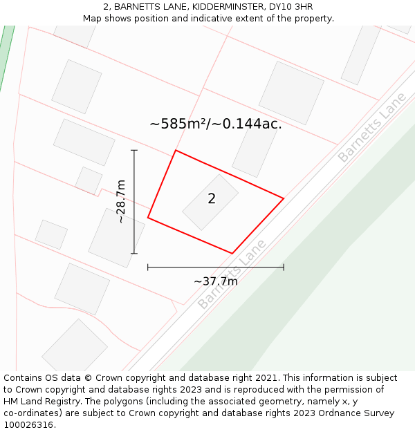 2, BARNETTS LANE, KIDDERMINSTER, DY10 3HR: Plot and title map