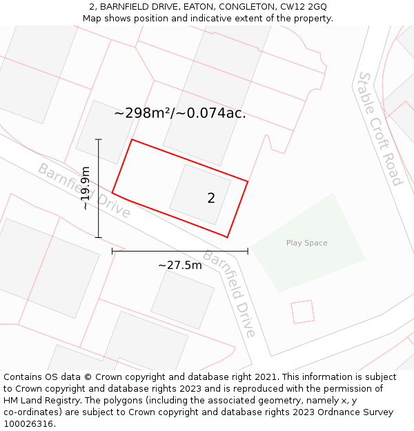 2, BARNFIELD DRIVE, EATON, CONGLETON, CW12 2GQ: Plot and title map