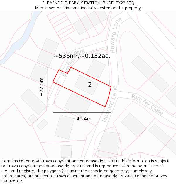 2, BARNFIELD PARK, STRATTON, BUDE, EX23 9BQ: Plot and title map