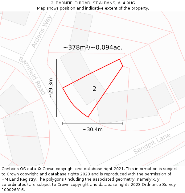 2, BARNFIELD ROAD, ST ALBANS, AL4 9UG: Plot and title map